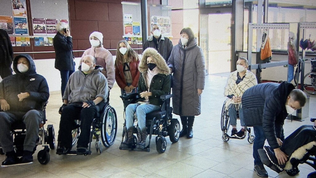 Disabled group of refugees arriving from Ukraine.